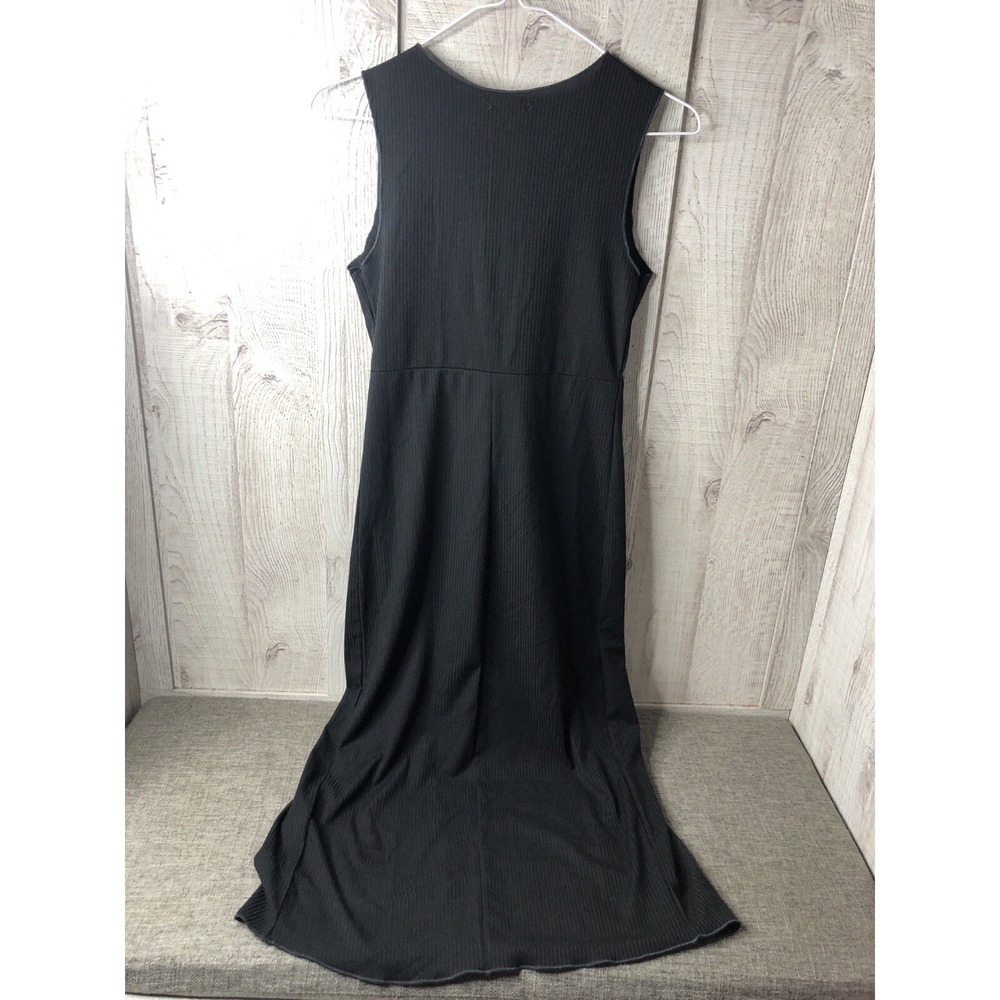 Wild Fable Womens S Black Ribbed Lace Up Front Maxi Dress Sleeveless Goth Emo - Picture 2 of 7